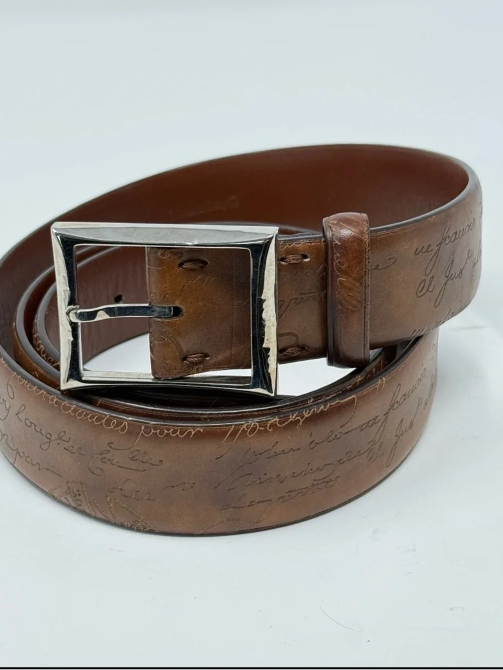 Berluti Paris Hand Tooled Script Leather Belt Patina Italy Size 100 - Picture 1 of 4